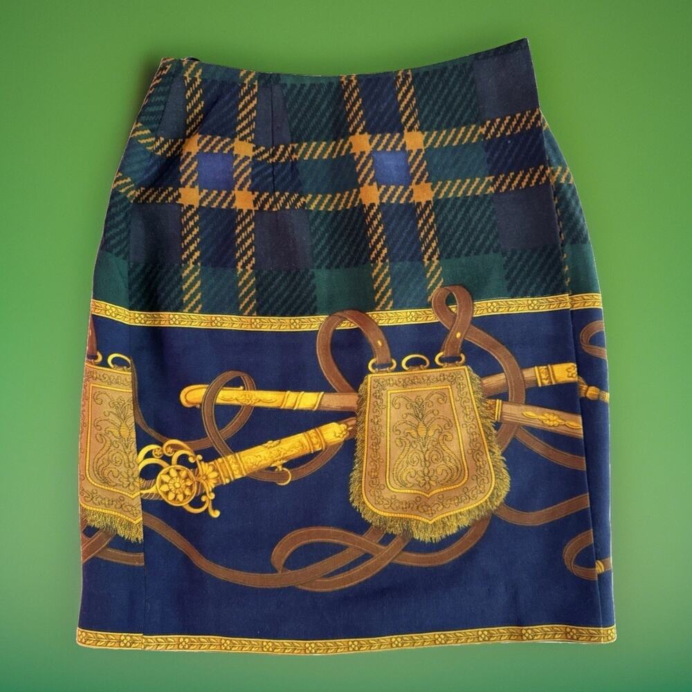 Ann Taylor Green Plaid 100% Wool Wrap Skirt 90s Vintage Prep Equestrian - Picture 9 of 12